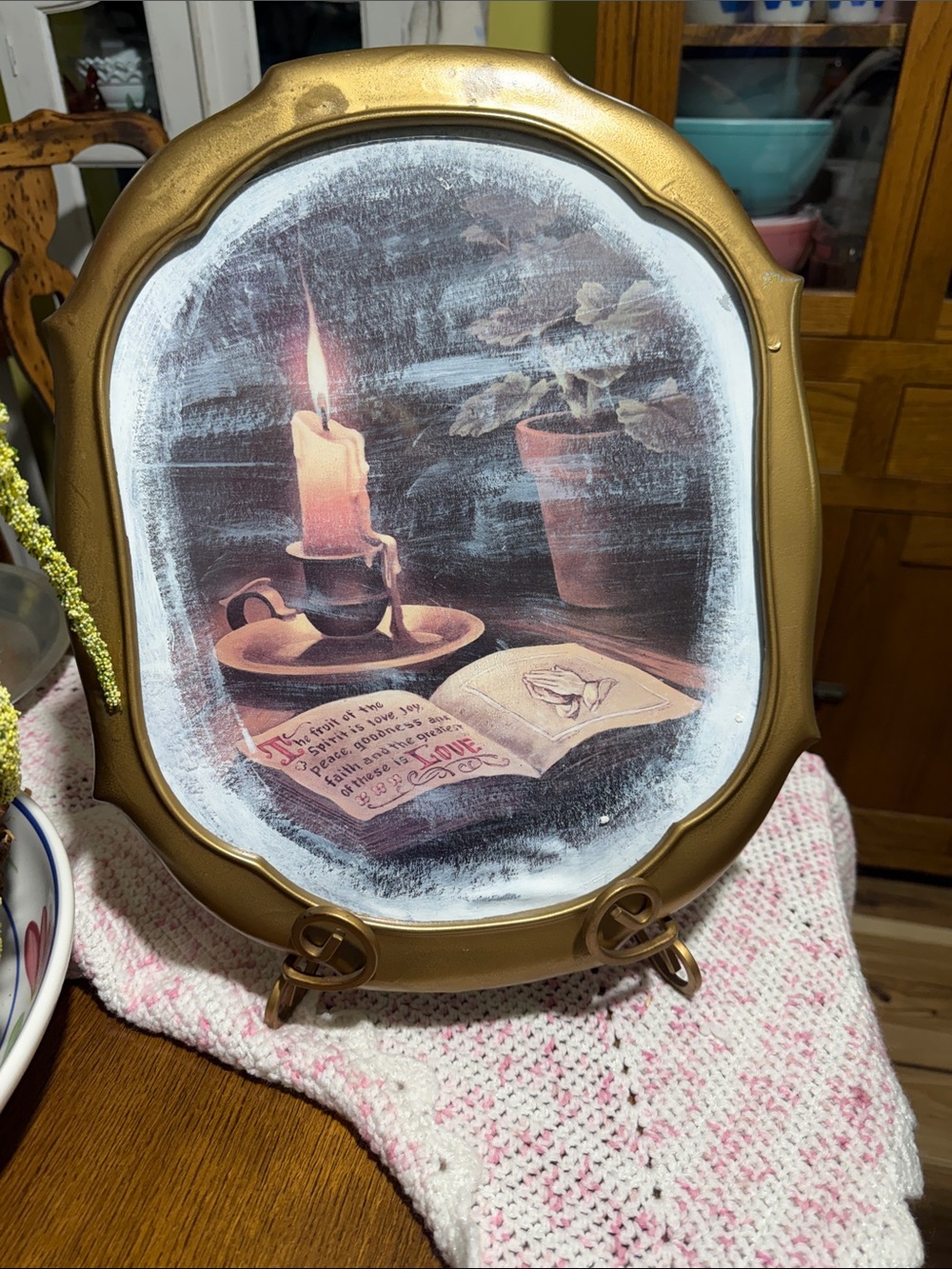 Homco Gold Candle Still-Life Print wall picture altered